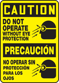 Bilingual Spanish ANSI Caution Safety Sign: Do Not Operate Without Eye Protection 14" x 10" Accu-Shield 1/Each - SBMPPA660XP