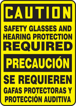 Bilingual Spanish Caution Safety Sign: Safety Glasses And Hearing Protection Required 14" x 10" Aluma-Lite 1/Each - SBMPPE634XL