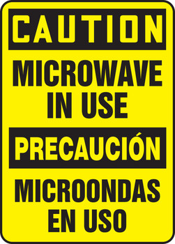 Bilingual OSHA Caution Safety Sign: Microwave In Use 14" x 10" Aluminum 1/Each - SBMRAD602VA