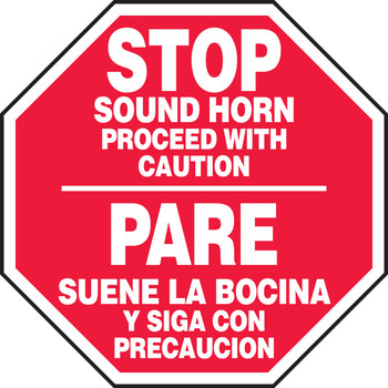 Bilingual Safety Sign: Sound Horn - Proceed with Caution 18" Octagon Adhesive Dura-Vinyl 1/Each - SBMVTR503XV