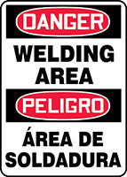 Spanish Bilingual OSHA Danger Safety Sign: Welding Area 20" x 14" Aluminum 1/Each - SBMWLD011VA