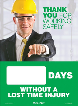 Mini Digi-Day Magnetic Faces: Thank You For Working Safely - _ Days Without A Lost Time Injury 14" x 10" 1/Each - SCN403