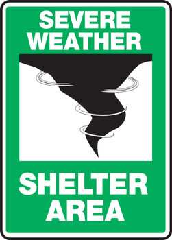 Severe Weather Safety Sign: Severe Weather - Shelter Area- Emergency Shelter Signs Spanish 14" x 10" Aluminum 1/Each - SHMFEX524VA