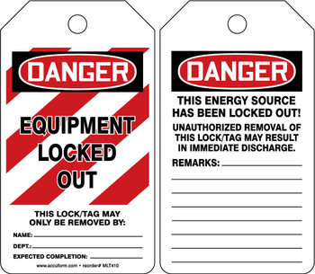 OSHA Danger Lockout Tag: Equipment Locked Out Spanish HS-Laminate 5/Pack - SHMLT410LTM