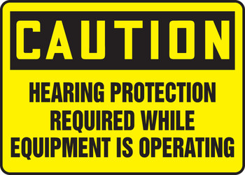 OSHA Caution Safety Sign: Hearing Protection Required While Equipment Is Operating Spanish 10" x 14" Dura-Fiberglass 1/Each - SHMPPE712XF