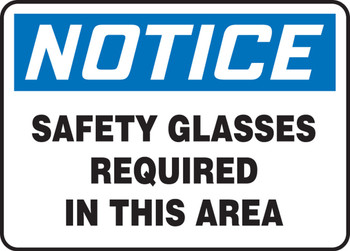 OSHA Notice Safety Sign: Safety Glasses Required In This Area Spanish 7" x 10" Aluminum 1/Each - SHMPPE854VA