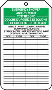 Bilingual Inspection & Status Record Tag: Emergency Shower And Eye Wash RP-Plastic 25/Pack - TCF461PTP