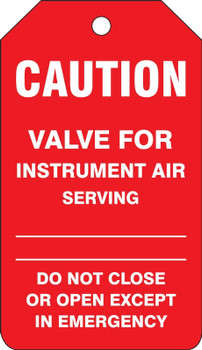 Caution Safety Tag: Valve For Instrument Air RP-Plastic 25/Pack - TDM600PTP