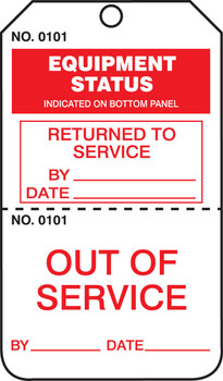 Safety Tag: Equipment Status - Out Of Service/Returned To Service - Perforated PF-Cardstock 5/Pack - TPP228CTM
