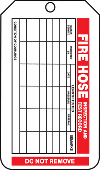 Mini Tags: Fire Hose Inspection And Test Record 4 1/4" x 2 1/8" RP-Plastic 25/Pack - TRM102PTP