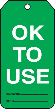 Mini Record Safety Tag: Ok To Use 4 1/4" x 2 1/8" RP-Plastic 25/Pack - TRM108PTP