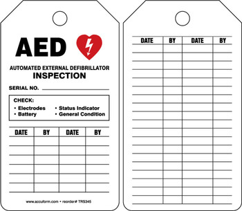 AED Status Safety Tag: Automatic External Defibrillator Inspection PF-Cardstock - TRS345CTP