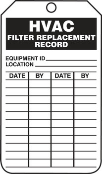 Safety Tag: HVAC Filter Replacement Record 8 1/2" x 3 7/8" RP-Plastic 5/Pack - TRS346PTM