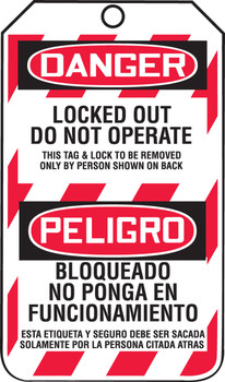 Bilingual OSHA Danger Lockout Tag: Locked Out - Do Not Operate Bilingual - Spanish/English RP-Plastic 5/Pack - TSP103PTM