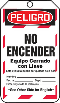 FULL-SIDE BILINGUAL SPANISH SAFETY TAGS Bilingual - Spanish/English PF-Cardstock 25/Pack - TSP182CTP