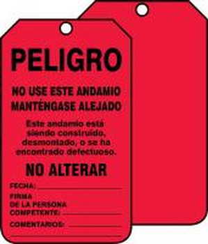Scaffold Status Safety Tag: Danger- Do Not Use This Scaffold- Keep Off English RP-Plastic 5/Pack - TSS101PTM