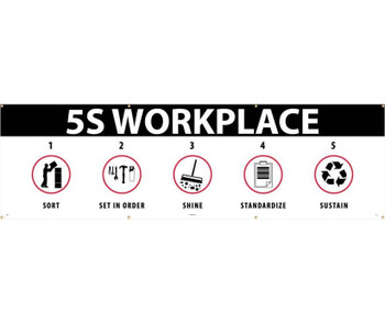 Banner - 5S Workplace Sort Set In Order Shine Standardize Sustain - 3Ftx10Ft - Polyethylene - BT53