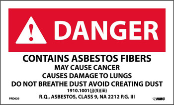 Labels - Danger: Contains Asbestos Fibers May Cause Cancer Causes  - 3 X 5 - PS Paper - 500/Rl - PRD620
