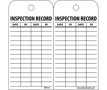 Tags - Inspection Record - 6X3 - Unrip Vinyl - Pack of 25 - RPT112