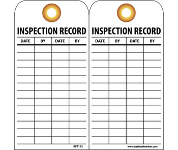 Tags - Inspection Record - 6X3 - Unrip Vinyl - Pack of 25 W/ Grommet - RPT112G