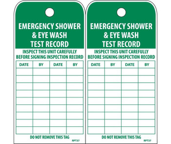 Tags - Emergency Shower And Eye Wash Test Record - 6X3 - Polytag - Box Of 250 - RPT37ST250