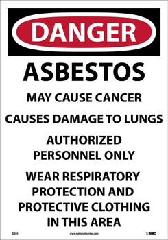 Danger: Asbestos May Cause Cancer -English -19X13 -Paper - 100/Pk - D295