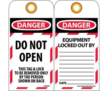 Tags - Lockout - Do Not Open - 6X3 - Unrip Vinyl - Pack of 25 Grommet - LOTAG9-25