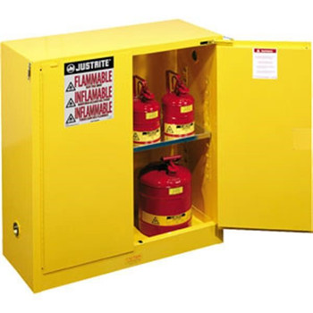 Justrite Sure-Grip EX Safety Cabinets w/ Self-Closing Doors, 30 gal, 44"H x 43"W x 18"D, 1 Shelf, Yellow, 1/Each - 893020