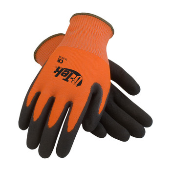 PIP G-Tek Hi-Vis Seamless Knit PolyKor Blended Glove with Double-Dipped Nitrile Coated MicroSurface Grip on Palm & Fingers - 16-340OR