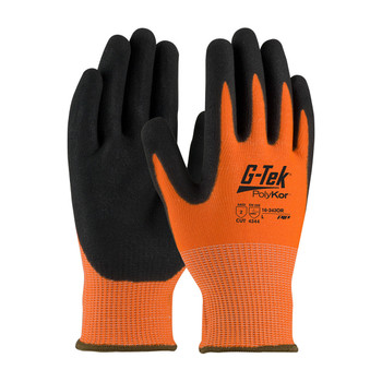 PIP G-Tek Hi-Vis Seamless Knit PolyKor Blended Glove with Nitrile Coated MicroSurface Grip on Palm & Fingers - 16-343OR