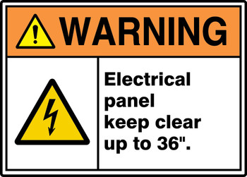 ANSI ISO Warning Safety Sign: Electrical Panel Keep Clear Up To 36". 7" x 10" Dura-Fiberglass 1/Each - MRLC308XF