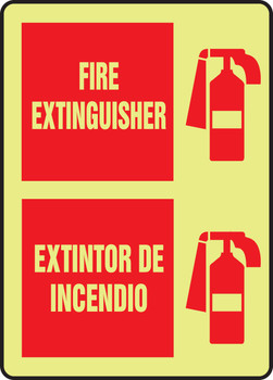 Bilingual Glow-In-The-Dark Safety Sign: Fire Extinguisher 10" x 7" Lumi-Glow Plastic 1/Each - SBMFXG936GP