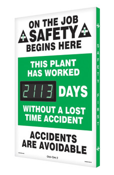 Digi-Day 3 Electronic Safety Scoreboards: This Plant Has Worked _Days Without A Lost Time Accident Spanish 28" x 20" Aluminum Face 1/Each - SHSCK113