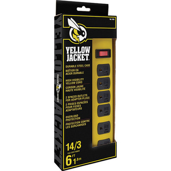 Southwire Yellow Jacket 6-Outlet Metal Power Strip, 6', Yellow/Black - FWD5139NSW