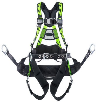 Miller AirCore Tower Climbing Steel Hardware Green Harness w/Front & Side D-Rings Lumbar Pad - Belt - Removable Bos'n Chair with Side D-rings Small/Medium - ACT-QCBCSMG