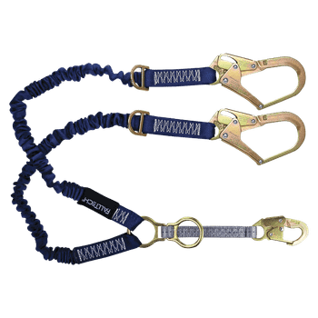 FallTech 4½' to 6' ElasTech Energy Absorbing Lanyard Double-leg with SRL and Rescue D-rings - 8240Y32D2R