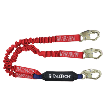 FallTech 6' Ironman 12' free fall Elasticated Energy Absorbing Lanyard Double-leg with Steel Snap Hooks - 8247EY