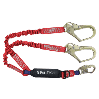 FallTech 6' Ironman 12' free fall Elasticated Energy Absorbing Lanyard Double-leg with SRL D-ring - 8247ELY3D
