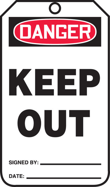 OSHA Danger Safety Tag: Keep Out Standard Back B RP-Plastic 5/Pack - MDT232PTM
