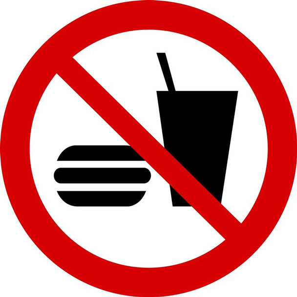 ISO Prohibition Safety Sign: No Eating Or Drinking (2011) 6" Adhesive Vinyl 1/Each - MISO529VS
