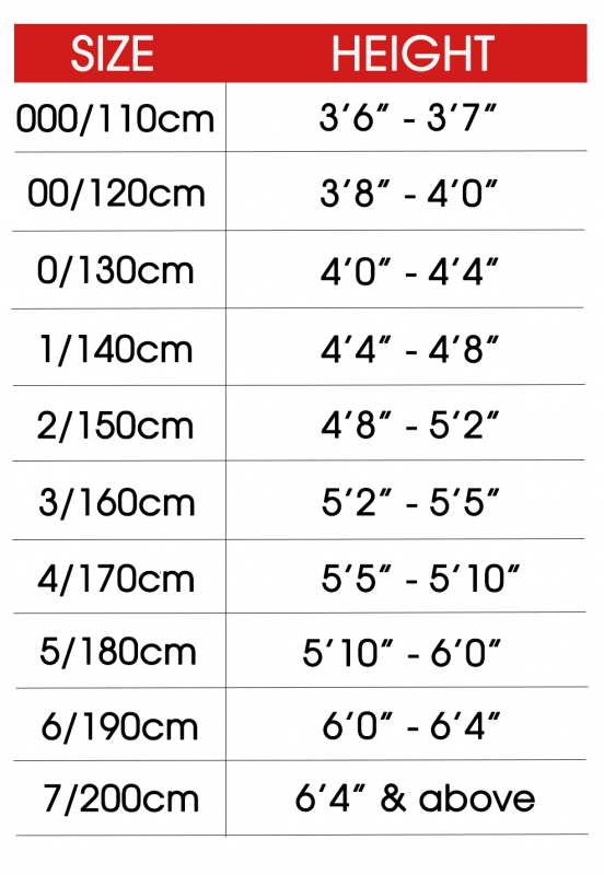 adidas dobok size chart