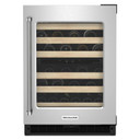 Kitchenaid® Cellier sous le comptoir avec porte en verre et porte-bouteilles à devant en bois - 24 po KUWR214KSB