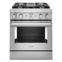 Kitchenaid® Cuisinière commerciale intelligente bicombustible avec 4 brûleurs - 30 po KFDC500JSS