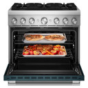 Kitchenaid® Cuisinière bicombustible de style commercial à 6 brûleurs avec mode de friture à air sans préchauffage de 36 po KFDS936SAG