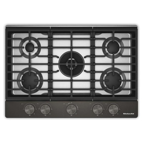 Kitchenaid® Table de cuisson au gaz à surface en métal avec grille pour wok intégrée et fini CookShield™ KCGK530SBE