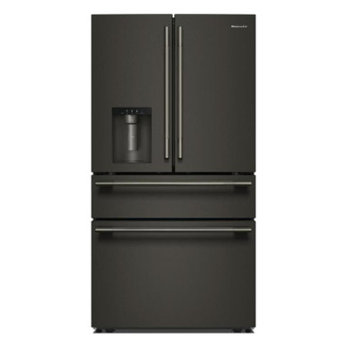 Kitchenaid® Réfrigérateur à portes françaises avec distributeur d’eau et de glaçons extérieur et tiroir réfrigéré pleine largeur FreshChill™ - 29 pi cu KRMF436SBE