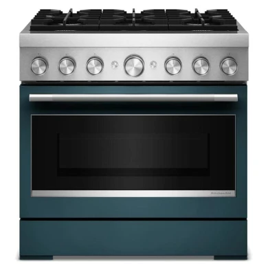 Kitchenaid® Cuisinière bicombustible de style commercial à 6 brûleurs avec mode de friture à air sans préchauffage de 36 po KFDS936SAG