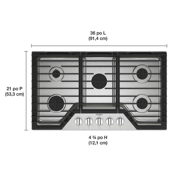 Whirlpool® Table de cuisson au gaz avec grilles en fonte à charnière EZ-2-Lift™, 36 po WCGK5036PS