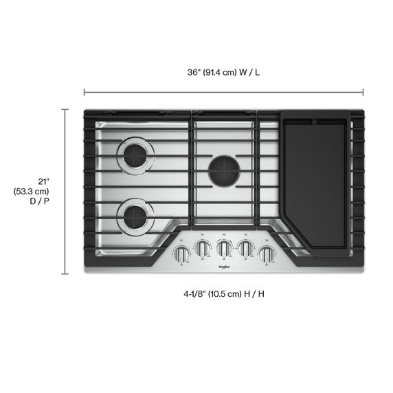 Whirlpool® Table de cuisson au gaz avec plaque chauffante - 36 po WCG97US6HS