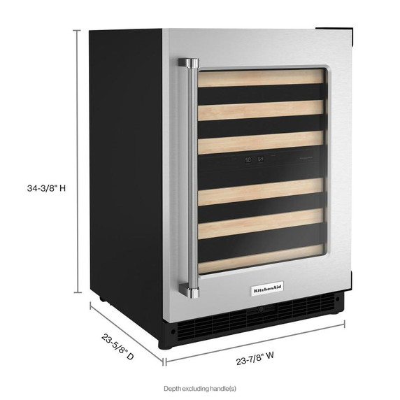 Kitchenaid® Cellier sous le comptoir avec porte en verre et porte-bouteilles à devant en bois - 24 po KUWR214KSB